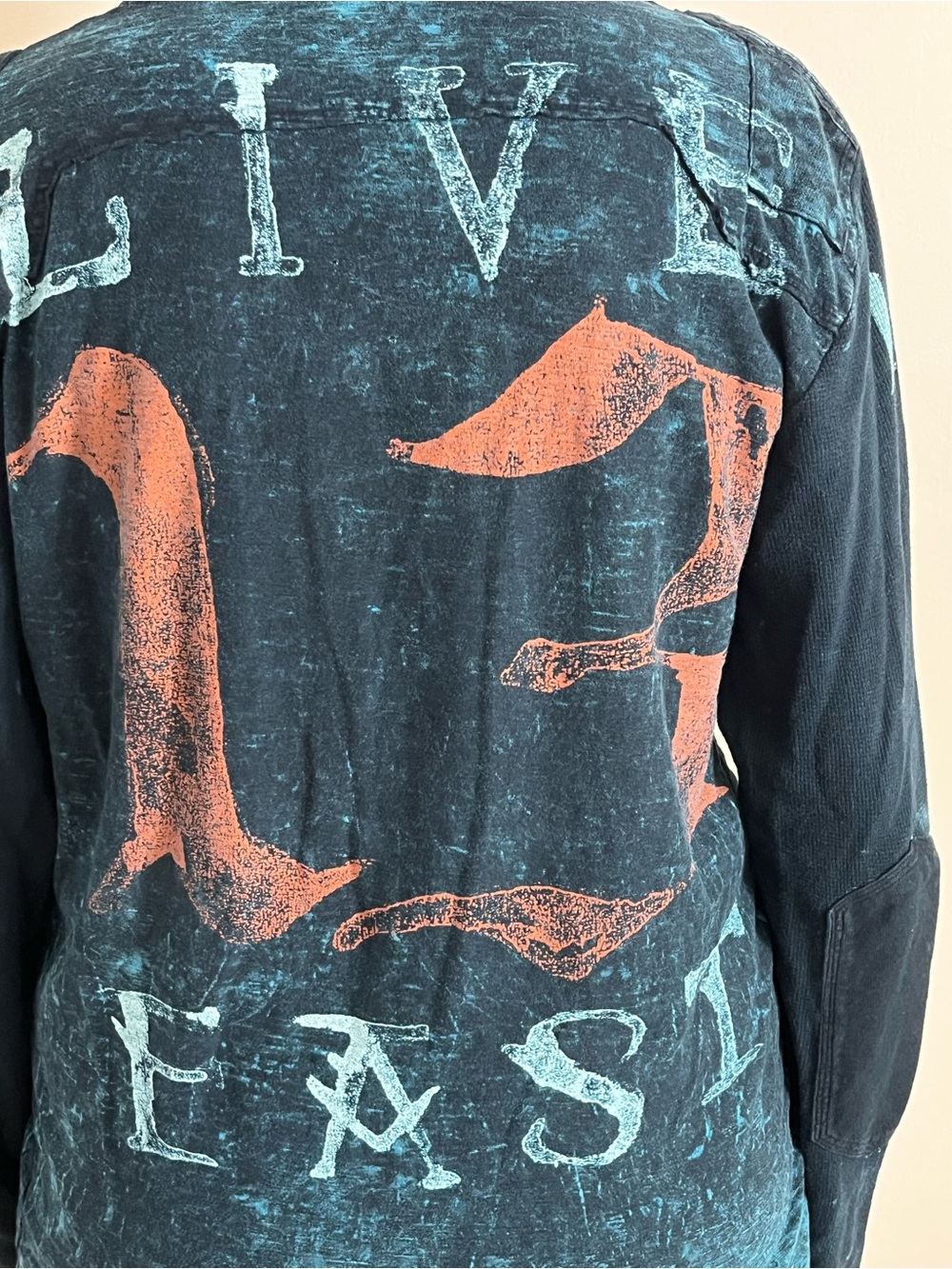 Affliction Women's Teal and Black Distressed Hoodie Sweatshirt - Picture 5 of 7